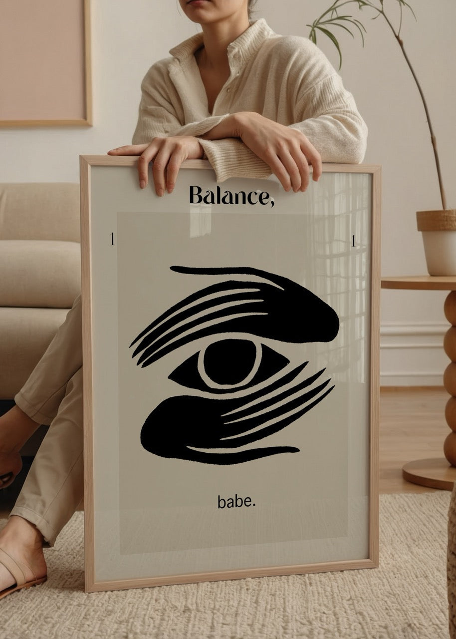 Minimalist wall art print featuring an eye motif with fluid lines, perfect for modern interiors.