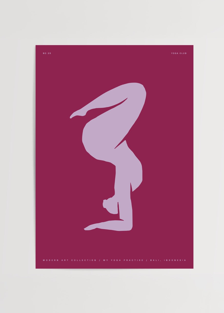 Minimalist wall art featuring a graceful silhouette on a maroon background.