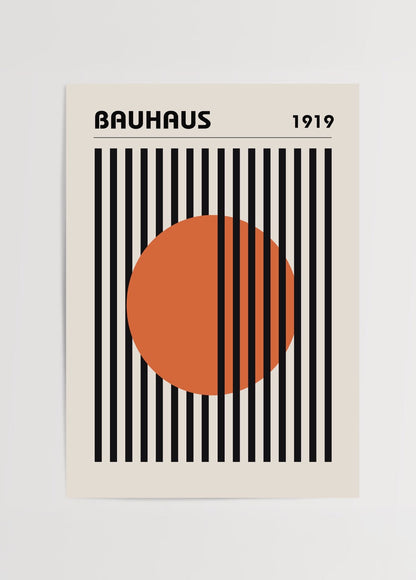 Geometric Bauhaus art print featuring bold lines and orange circle.