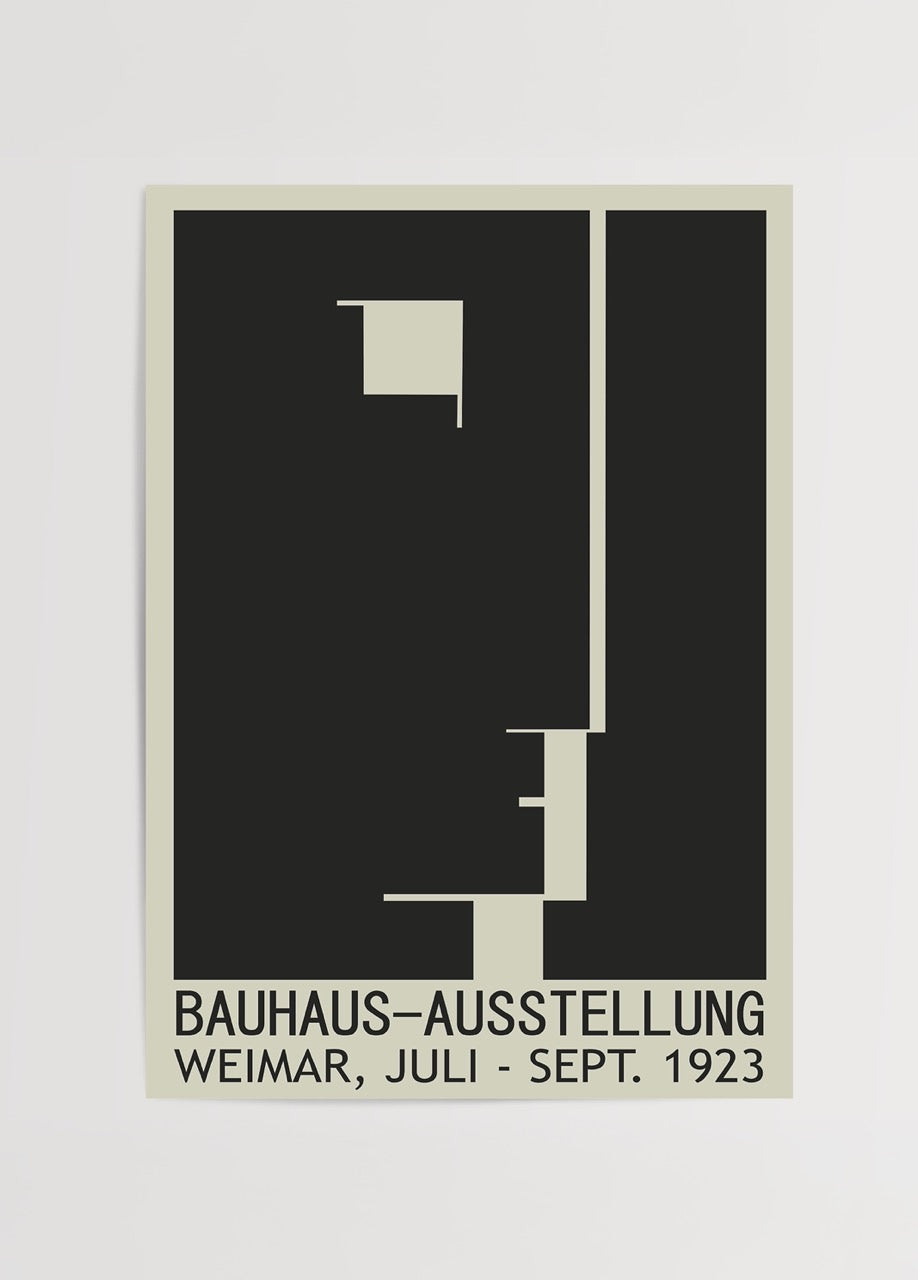 Bauhaus Aesthetic Weimar exhibition poster featuring geometric forms.