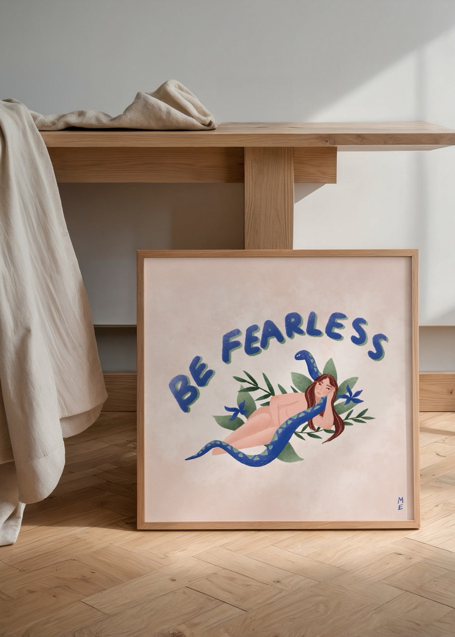 ‘Be Fearless’ Poster Print featuring soft hues and bold lettering, perfect for inspiring wall decor.