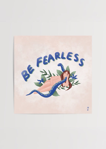 ‘Be Fearless’ Poster Print featuring soft hues and bold lettering, perfect for inspiring wall decor.