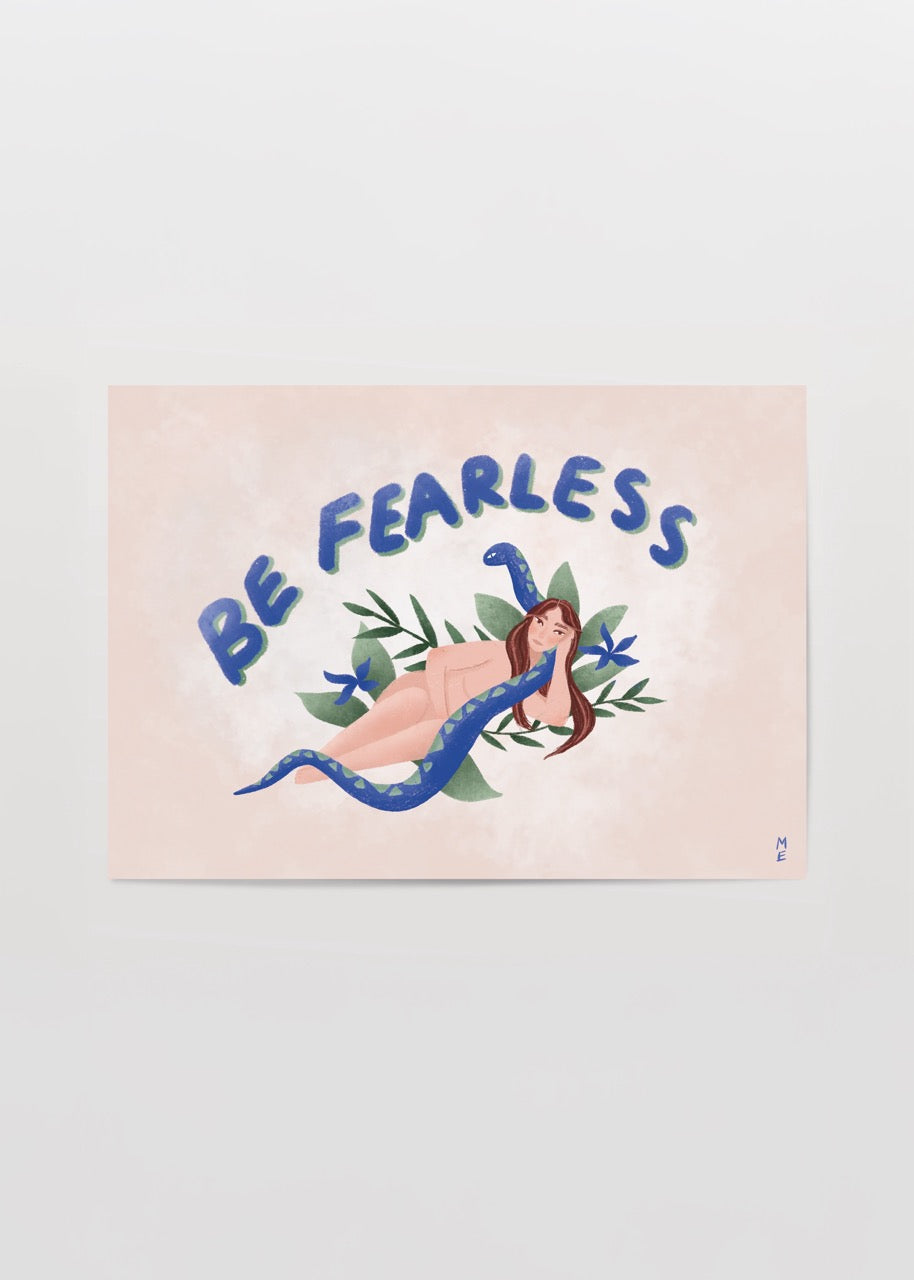 ‘Be Fearless’ Poster Print featuring soft hues and bold lettering, perfect for inspiring wall decor.