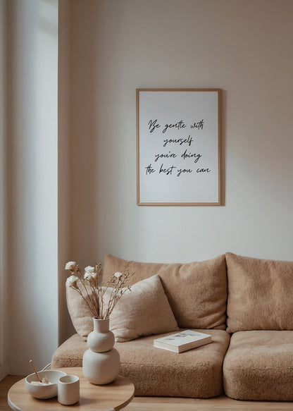 Be Gentle with Yourself Poster Baskı featuring elegant script on white background.
