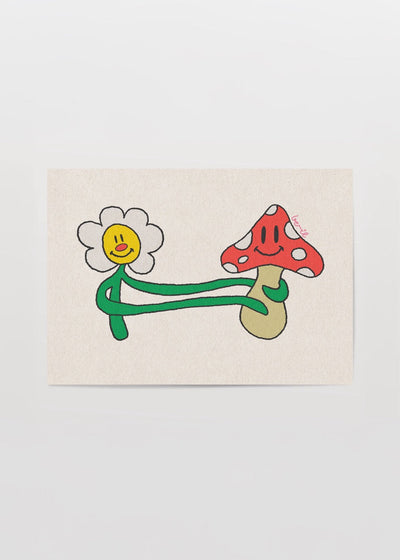Poster Print – Flower and Mushroom Illustration