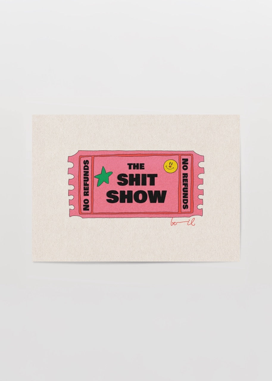 Vibrant illustration of a ticket with the text &