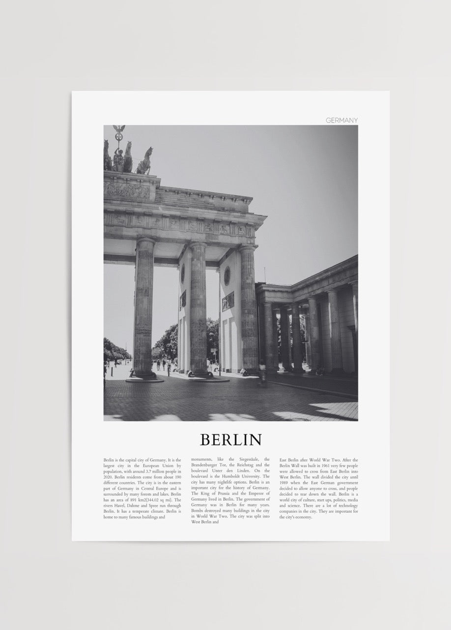 Black and white poster of the Brandenburg Gate in Berlin