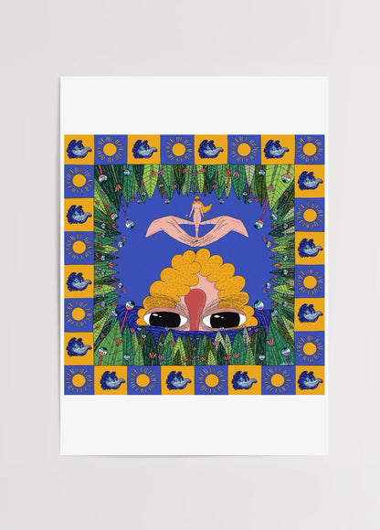 Colourful illustration poster featuring ocean elements and vibrant patterns.