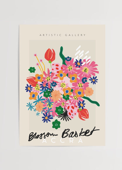Vibrant floral illustration poster featuring a colourful bouquet.