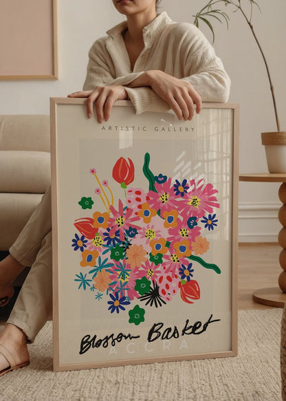 Vibrant floral illustration poster featuring a colourful bouquet.