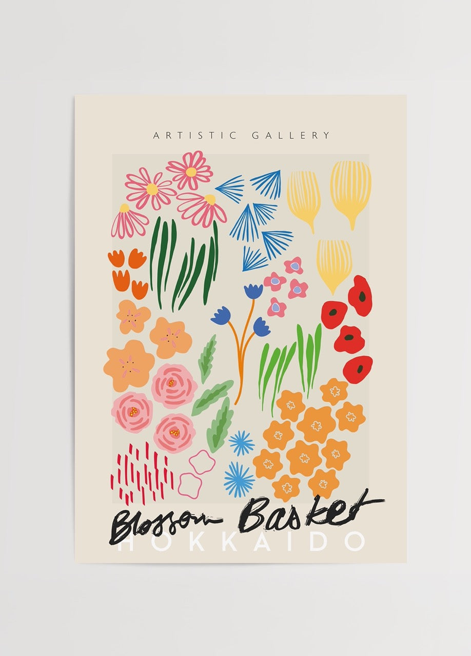 Vibrant floral illustrations in a modern poster design.