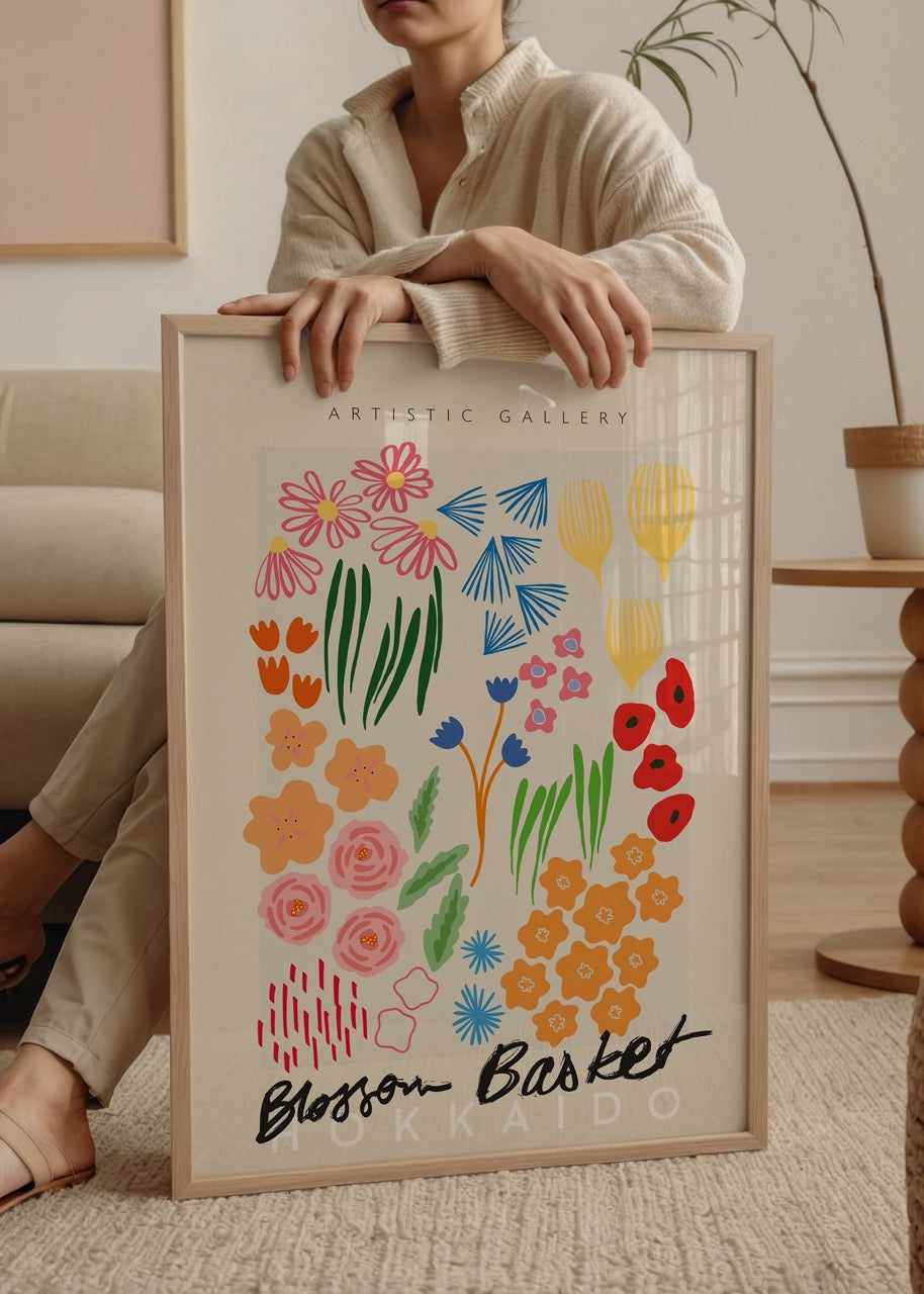 Vibrant floral illustrations in a modern poster design.
