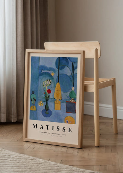Vibrant still life art print featuring a blue studio scene.
