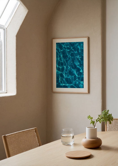A tranquil blue water reflection poster for serene interior decor.