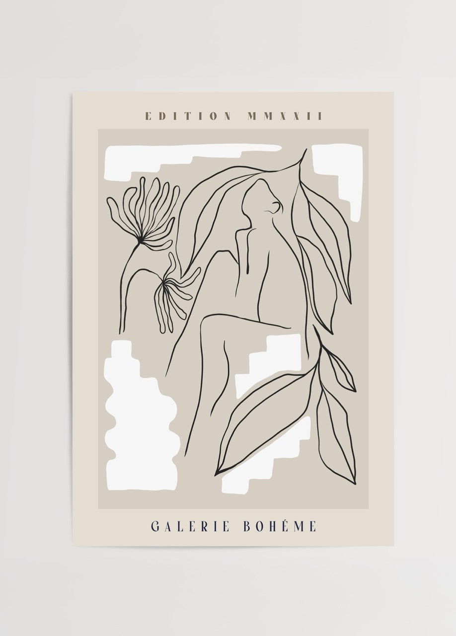Elegant line art woman poster with minimalist design.