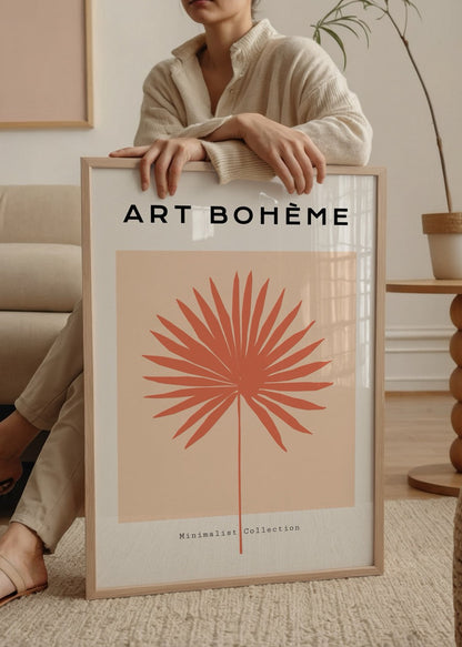 Minimalist print of a palm leaf in a chic bohemian style.