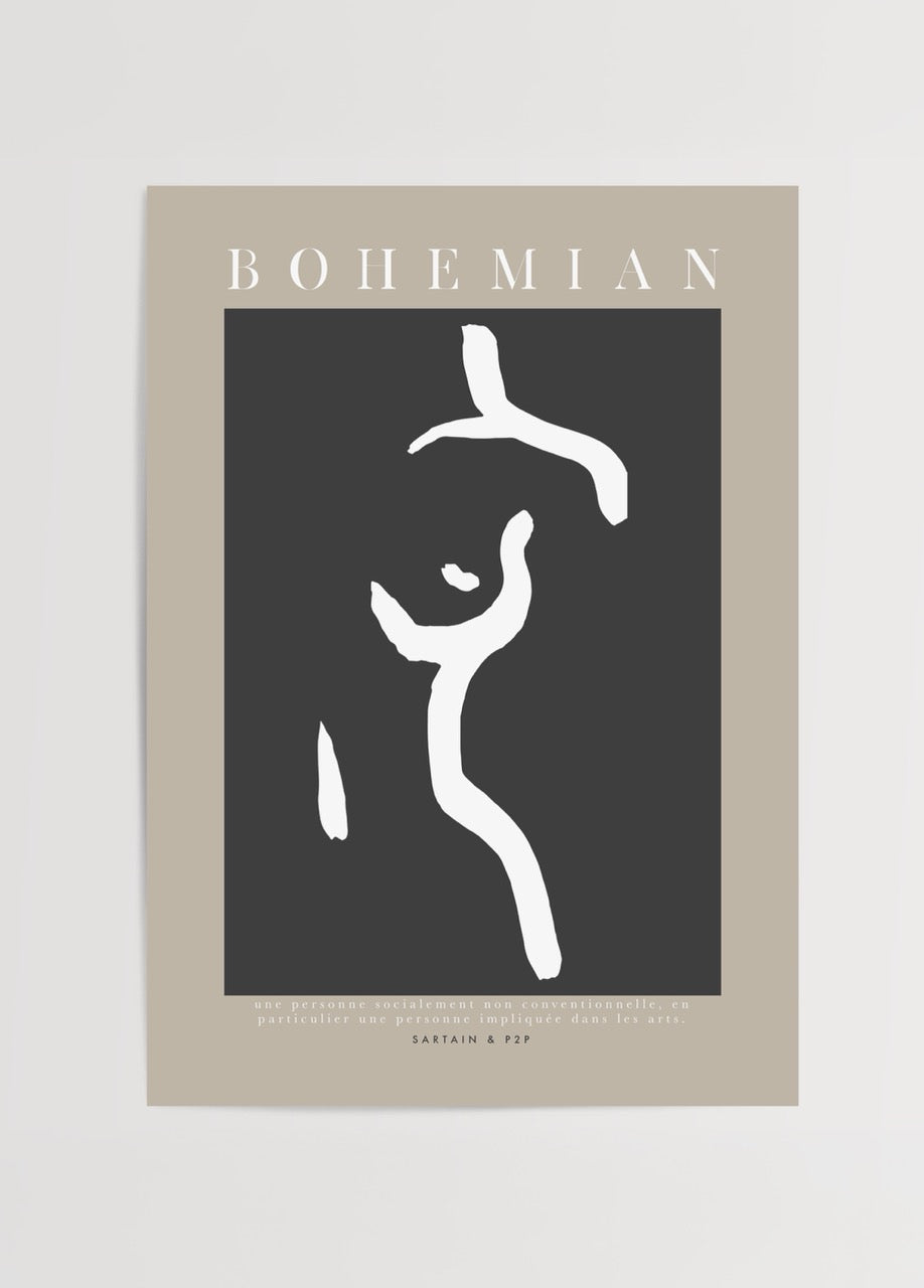 Bohemian Elegance Wall Art featuring bold white lines on a dark background.