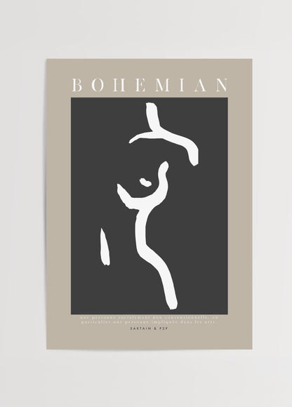 Bohemian Elegance Wall Art featuring bold white lines on a dark background.