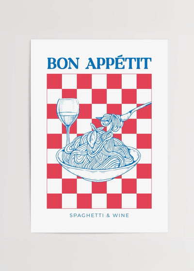 Bon Appétit – Spaghetti & Wine Poster Print