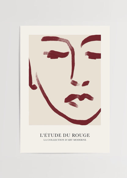 Abstract red and beige art print featuring a minimalist face.