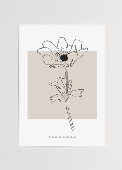Elegant floral line art illustration on a beige background.