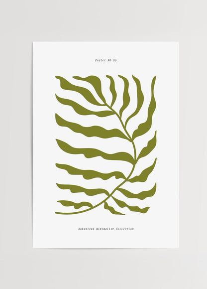 Minimalist leaf design in green on a white background.