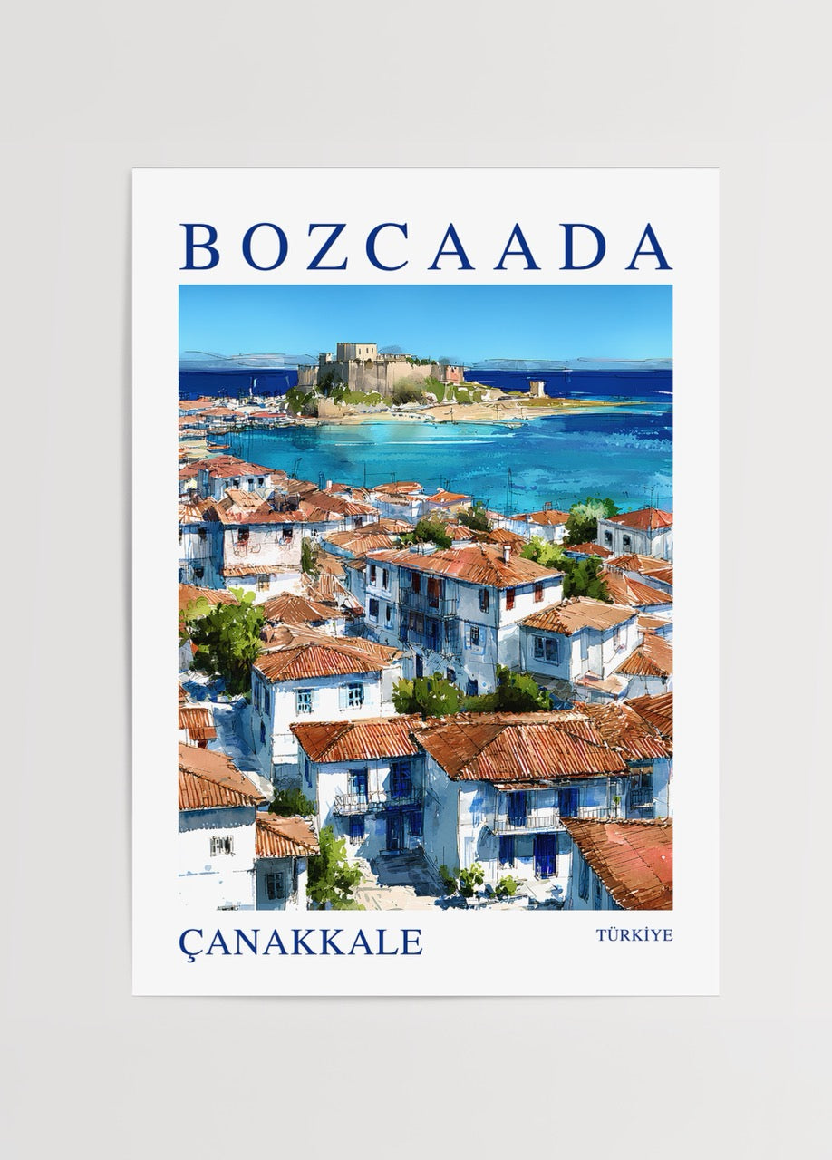 A beautiful Bozcaada landscape poster showcasing coastal architecture.