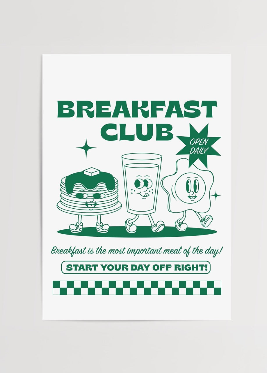 Retro Diner Breakfast Club illustration featuring fun breakfast characters.