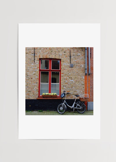 Brussels Bicycle and Window Photograph Poster Print