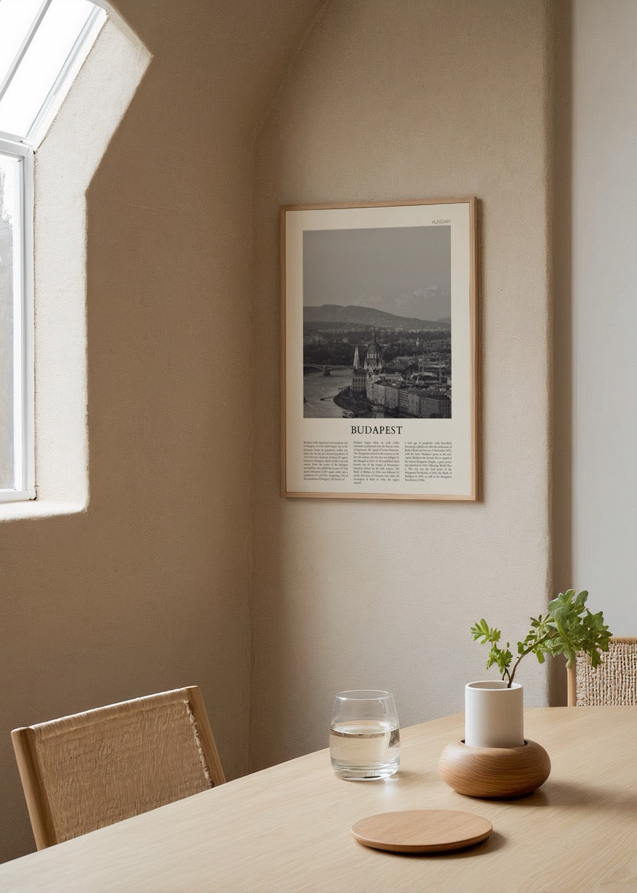 Monochrome poster of Budapest showcasing its architectural beauty and historical significance.