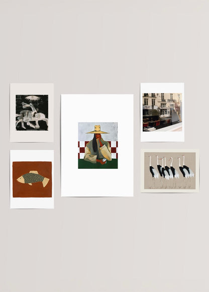 A stylish gallery wall art set featuring calming and cultural designs.