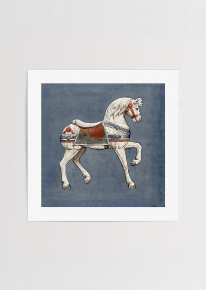 Nostalgic carousel horse illustration on a blue background