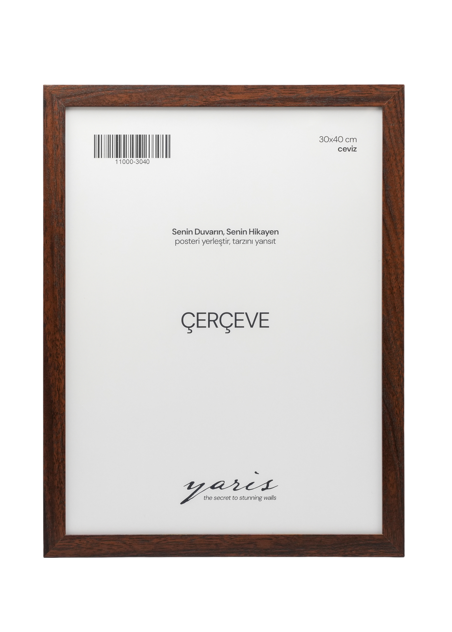 Elegant walnut frame designed to enhance wall art and interior styling.