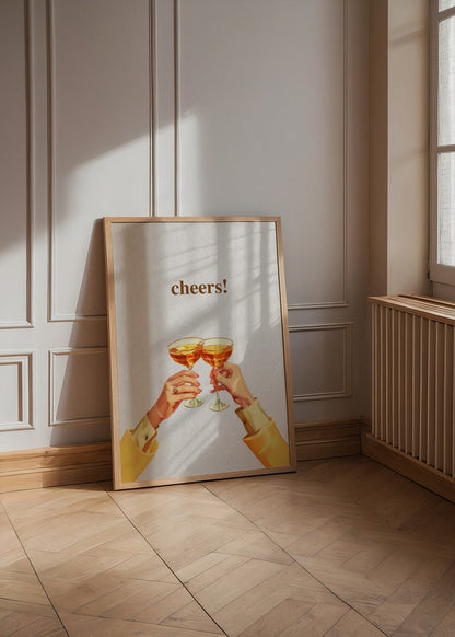 Vibrant poster featuring two glasses toasting with the word &
