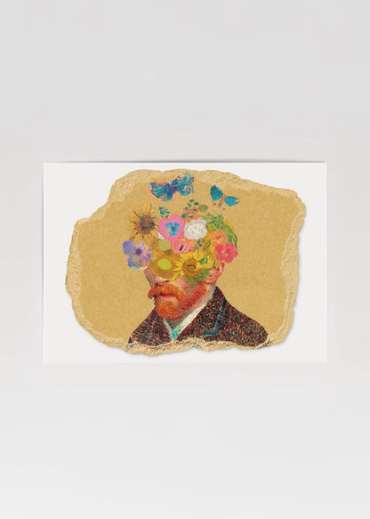 Floral Whimsy Portrait Wall Art featuring vibrant flowers in a creative composition.