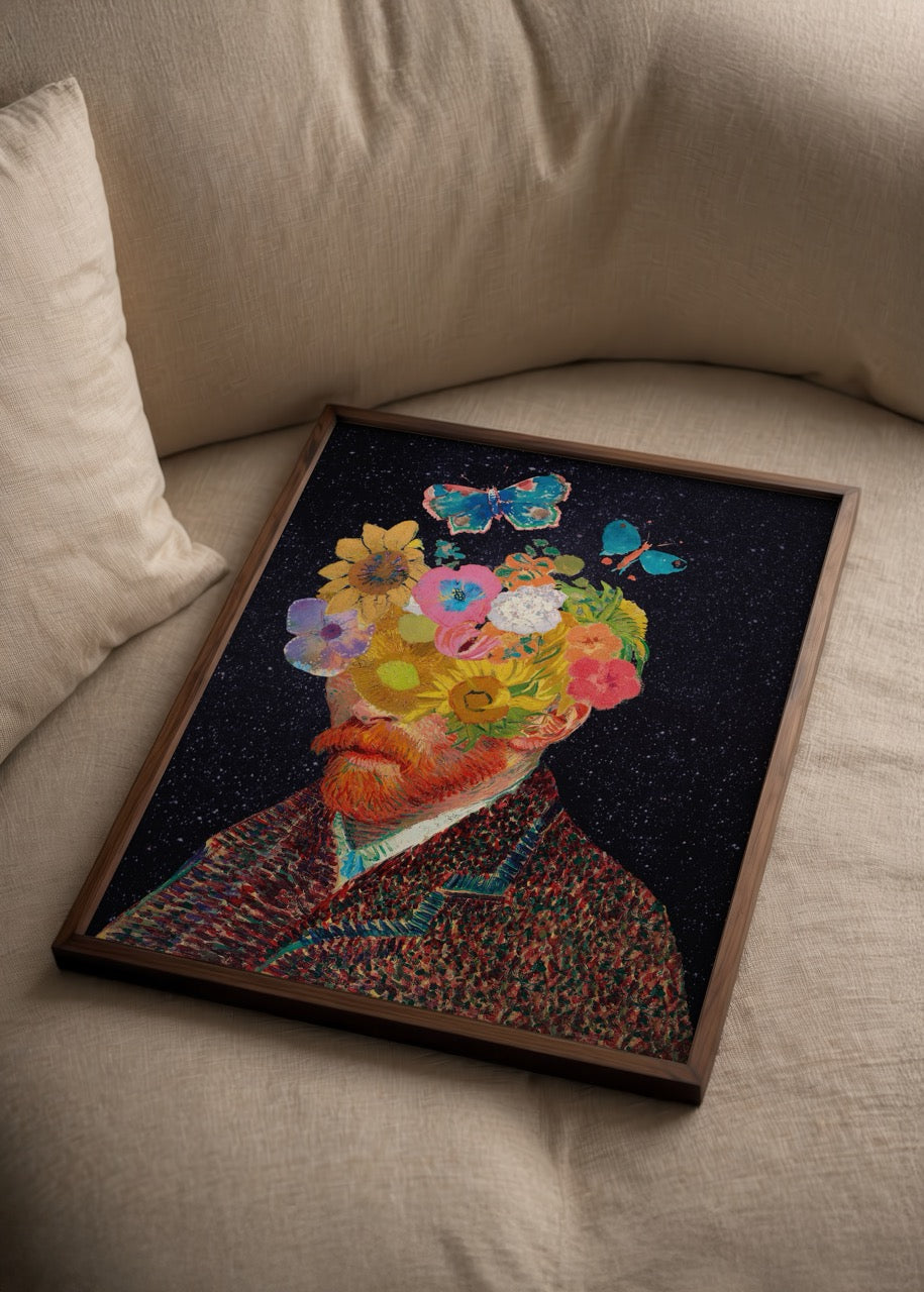 Illustrative art print featuring a floral mindscape with vibrant colours and intricate details.