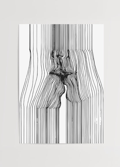 Minimalist kiss illustration in lines, perfect for modern wall art.