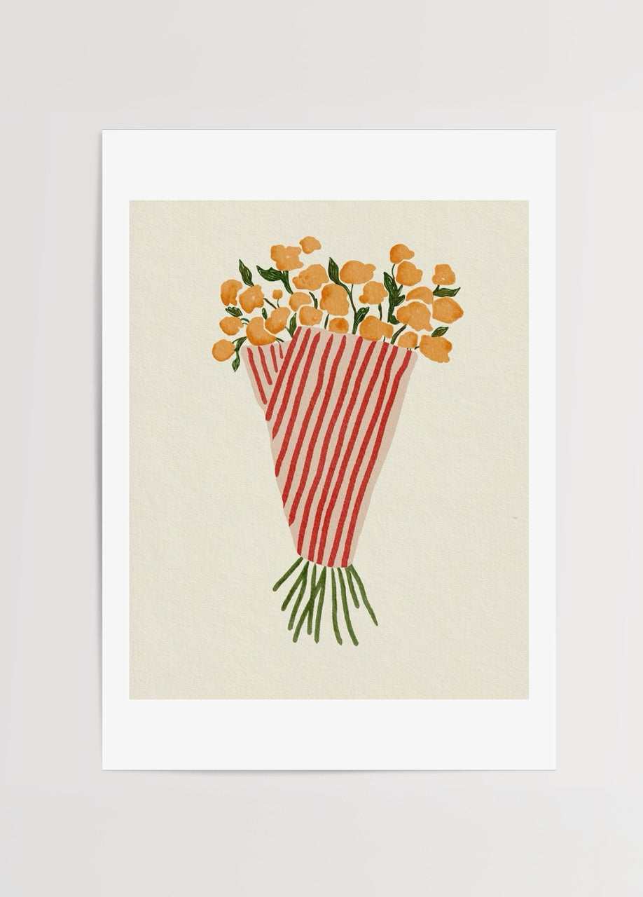 Striped Bouquet Poster Print featuring a vibrant floral arrangement.