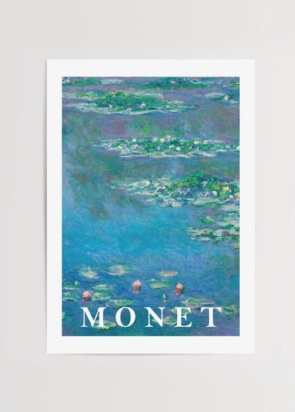 Serene water lilies wall art in calming blue tones.