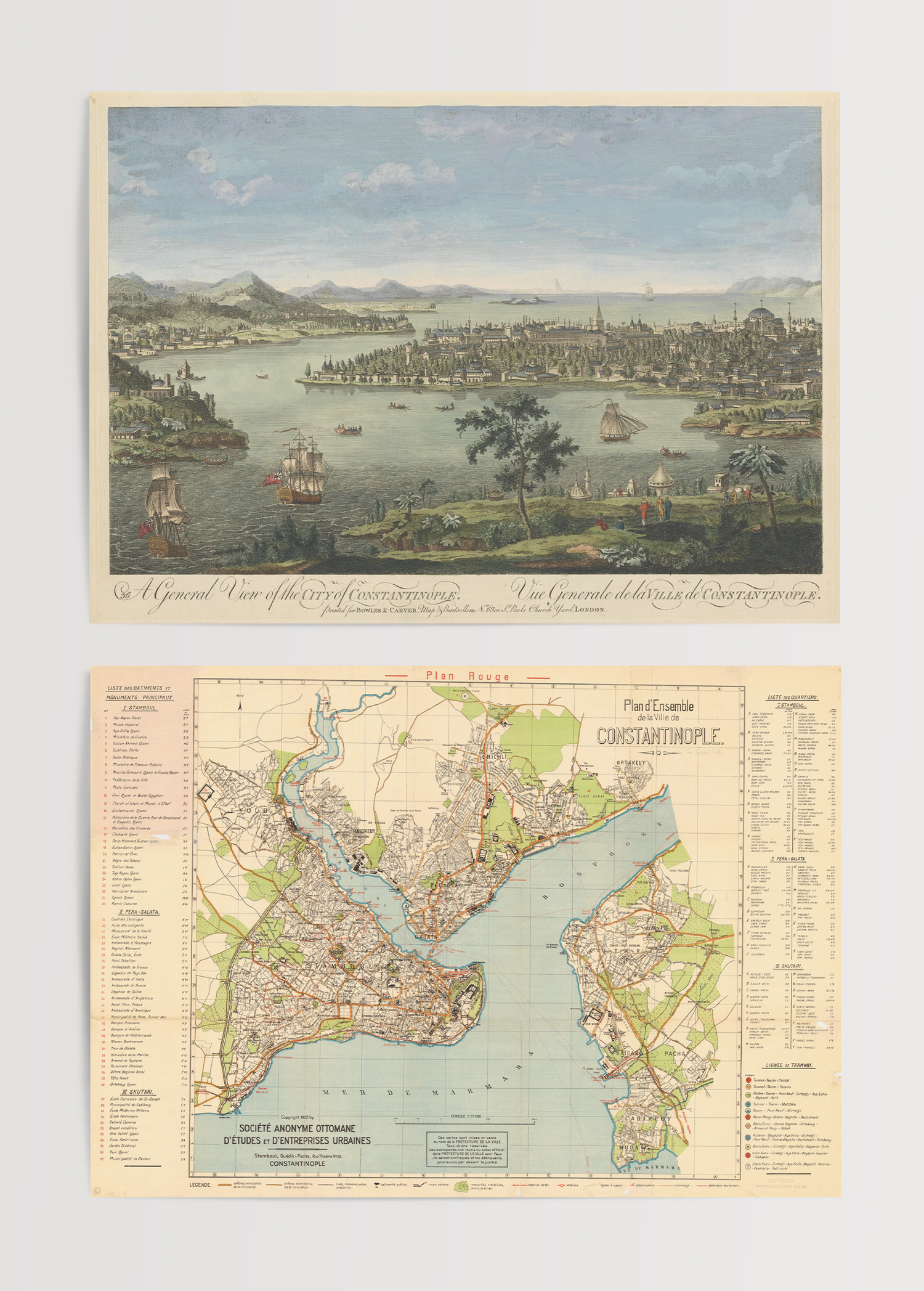 Vintage poster set featuring scenic views and a map of Istanbul.