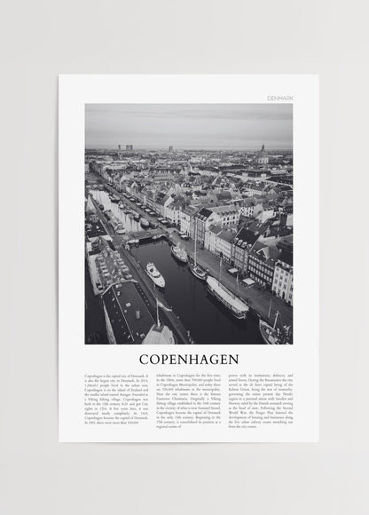 Elegant monochrome poster showcasing a panoramic view of Copenhagen&