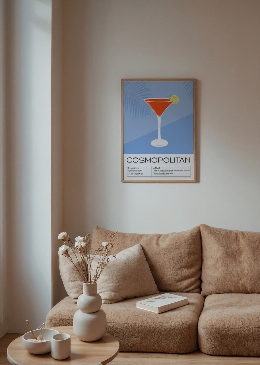Chic Cosmopolitan cocktail art print with vibrant design