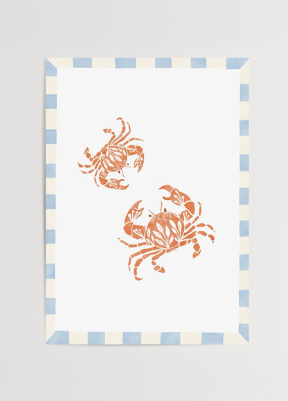 Crab Duo Poster Print featuring two crabs with floral designs in warm tones.