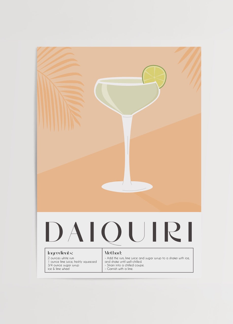 Illustration of a refreshing daiquiri cocktail with lime.