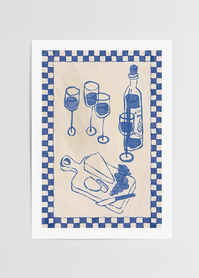 Checkered Wine and Cheese Platter Poster Print