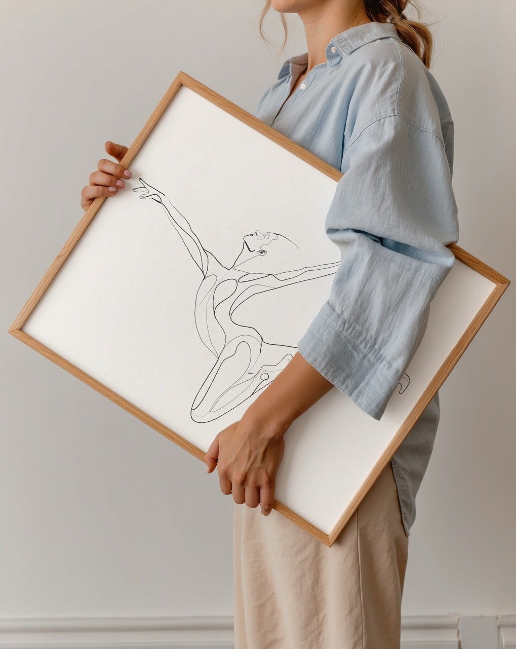 Minimalist line art poster depicting a dancer in fluid motion.