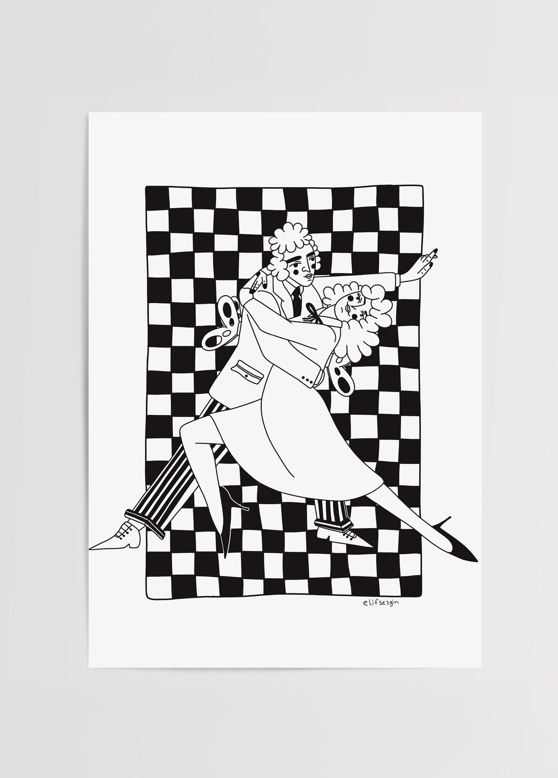 Elif Sezgin tarafından çizilen siyah-beyaz Dancing poster baskısı
