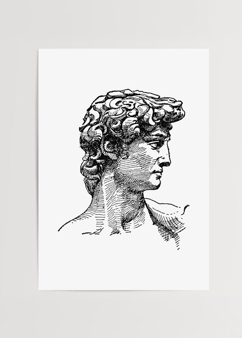 Classic sculpture sketch art print showcasing detailed profile.