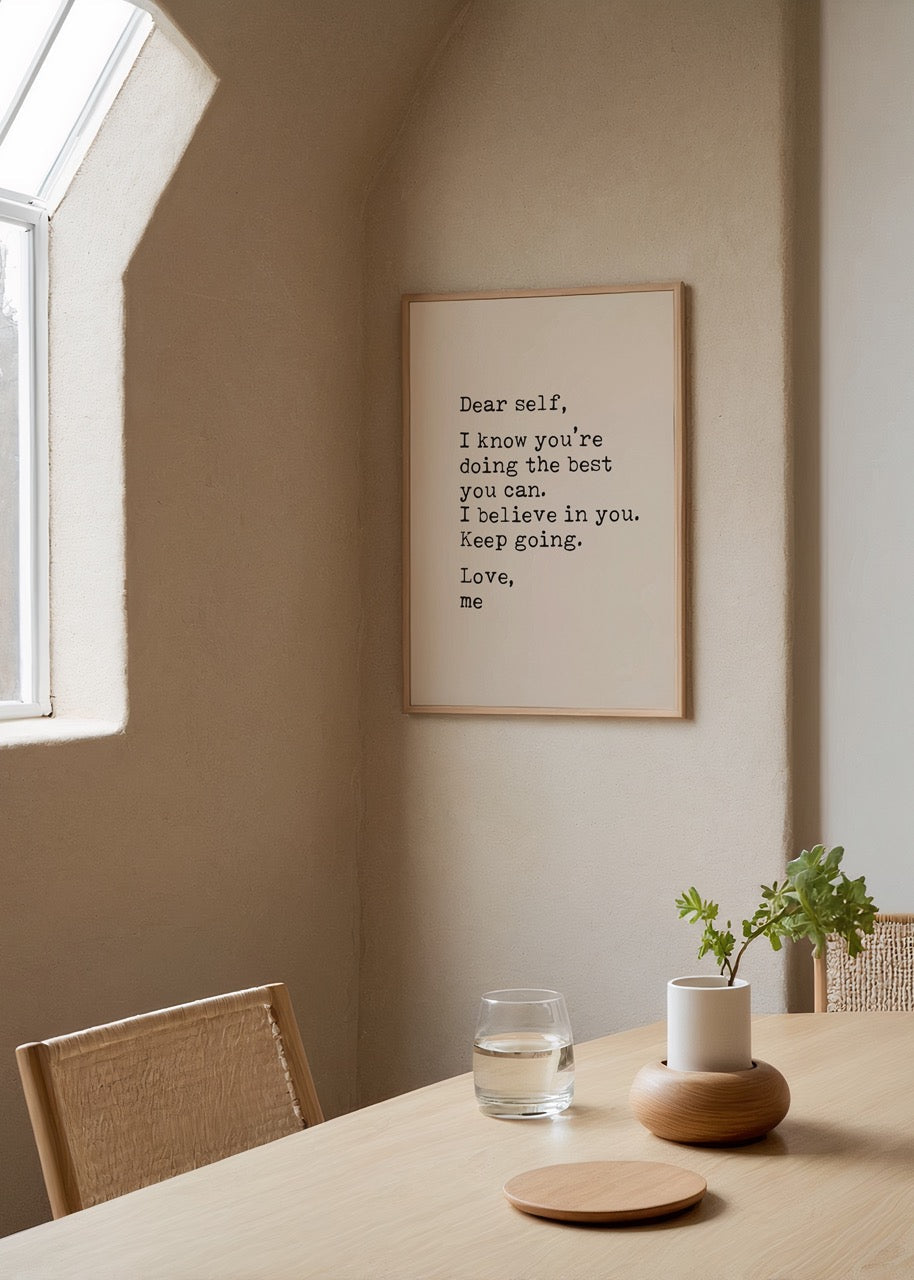 Minimalist motivational wall art featuring uplifting text for self-empowerment.