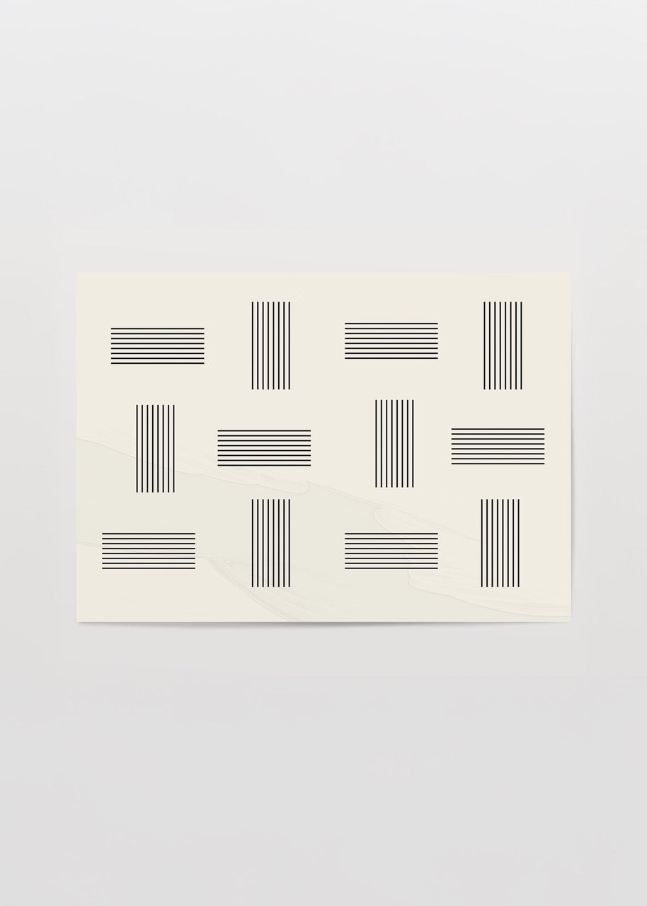 Geometric wall art print featuring black lines on beige background for stylish interior decor.